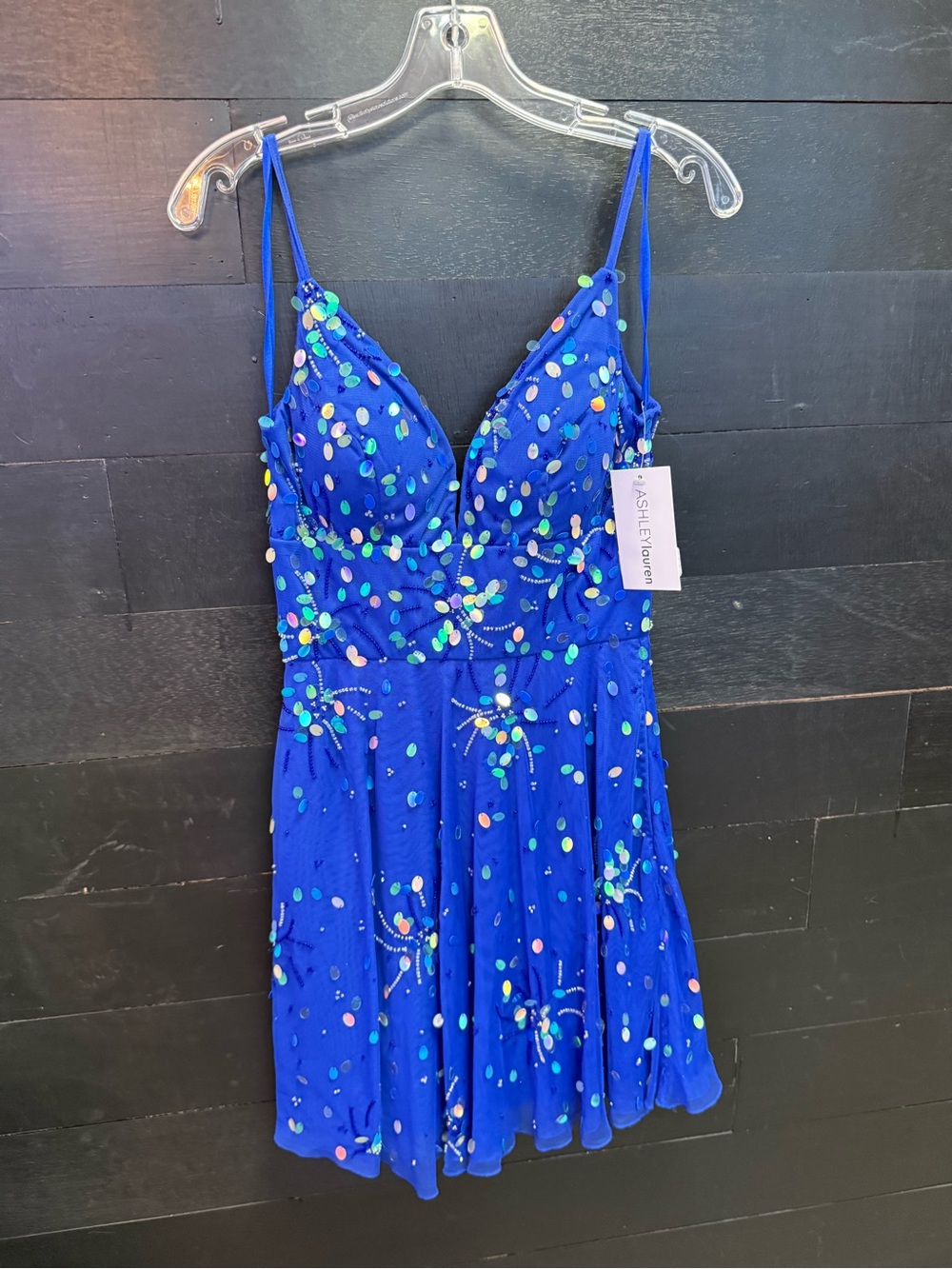 Blue Sequin Spaghetti-Strap Mini Dress